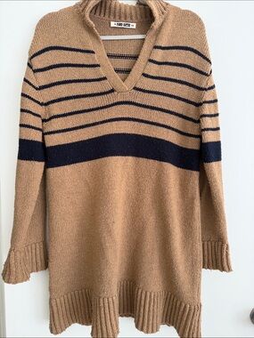 Ciao Lucia Camel and Black Striped V-Neck Sweater
